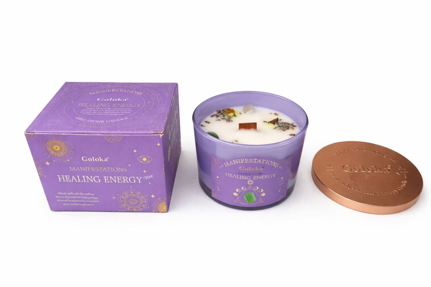 Goloka Healing Energy Gemstone Candle Green Aventurine Lavender