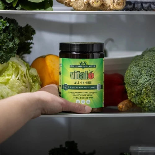 Vital All-In-One Daily Health Supplement 1st Stop, Marshall's Health Shop! Vital Greens, now named Vital All-In-One, was the first product developed under the Vital Brand in early 2000. The formula is an easily absorbed, carefully balanced powder blend of 78 essential nutrients designed to help give your body everything it needs in a day!
