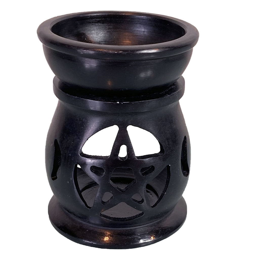 Triple Moon Pentacle Soapstone Oil Burner Black
