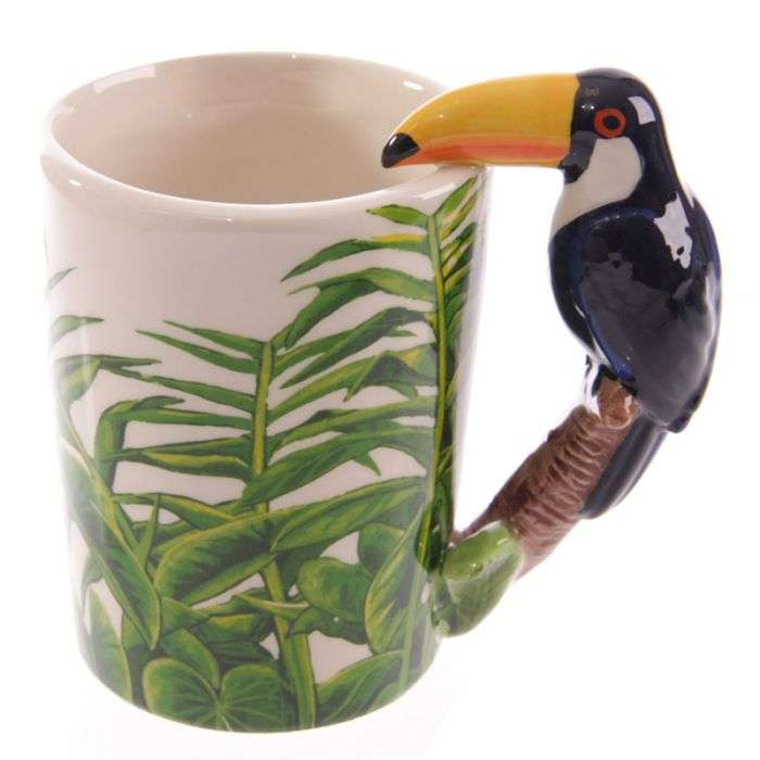 Toucan Jungle Decal Ceramic Shaped Handle Mug