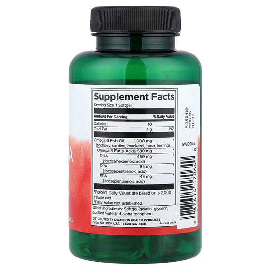 SWANSON Super DPA Fish Oil 1000mg 60 Softgels
Description
Heart and Brain Health
1,000 mg Per Softgel
Dietary Supplement
Award-Winning Product for Innovation in Omega-3 Supplements
Higher Blood Levels of DPA Have Been Associated with Better Health
Science-Backed Quality Since 1969
1st Stop, Marshall's Health Shop!