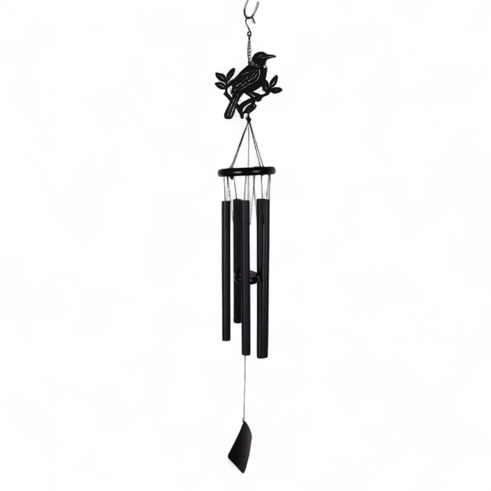 Tui Wind Chime 40" Black 
The Tui is a striking native bird of New Zealand, known for its distinctive white throat feathers and melodious song. With iridescent dark plumage and a bold, curved beak, the Tui is a symbol of the country's rich natural heritage. A skilled singer, the Tui can mimic various sounds and is often heard calling in forests and gardens. It plays a key role in pollination and is admired for its beauty, intelligence, and unique vocal abilities. Suitable for indoor and outdoor use.
S