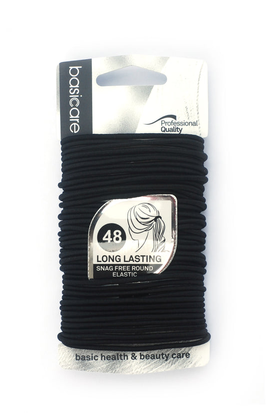 Basicare Elastic Hair Bands Black 2mm 48 Pack