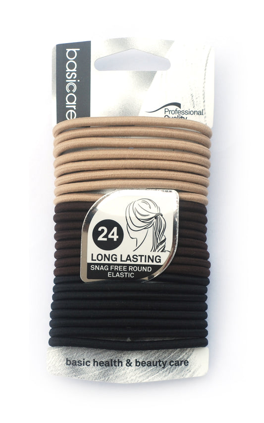 Basicare Elastic Hair Bands Multi Colour 4mm 24 Pack