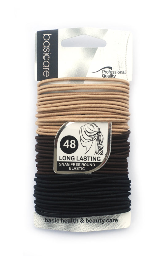 Basicare Elastic Hair Bands Multi Colour 2mm 48 Pack