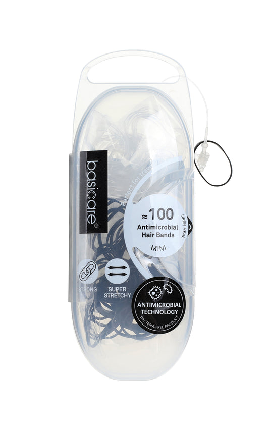 Basicare Elastic Hair Bands Snagless Antimicrobial Black & Clear 100 Pack