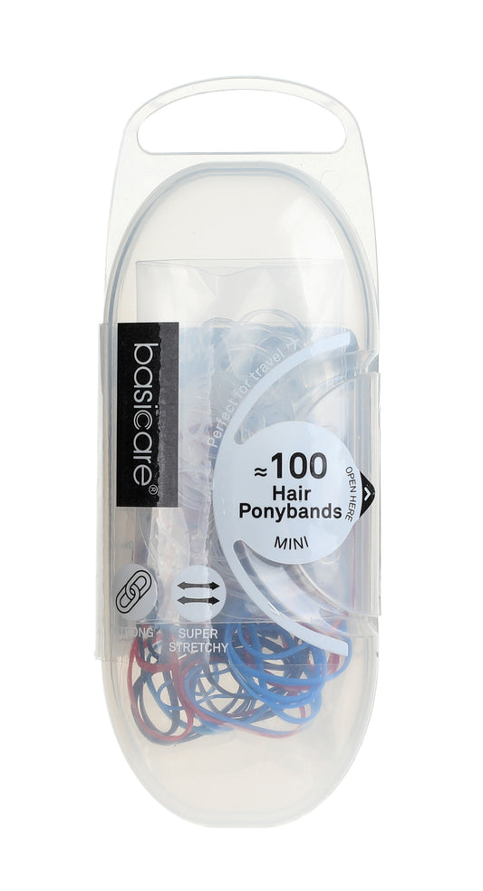 Basicare Elastic Hair Bands Snagless Assorted Colour Mini 2mm 100 Pack