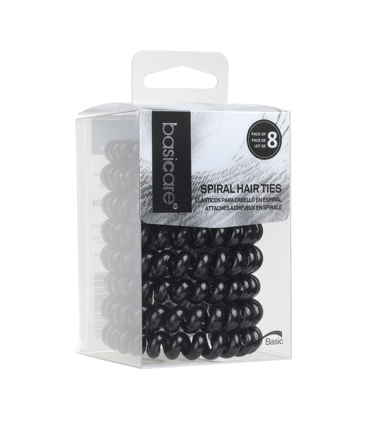 Basicare Spiral Hair Ties Black 8 Pack