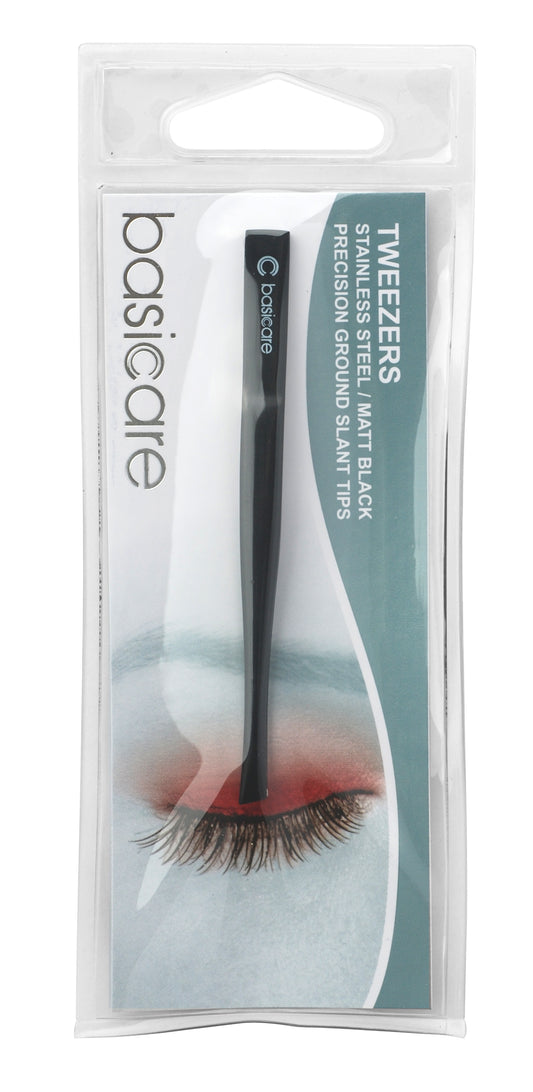 Basicare Tweezers Matte Black Slant Tip 8.5cm