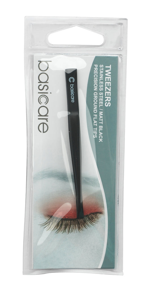 Basicare Tweezer Matte Black Flat Tip 8.5cm