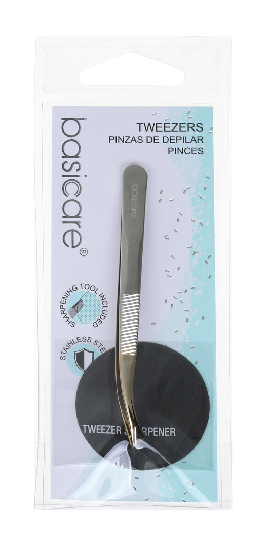 Basicare Tweezer Gold Blade Curved Slant Tip 8.5cm