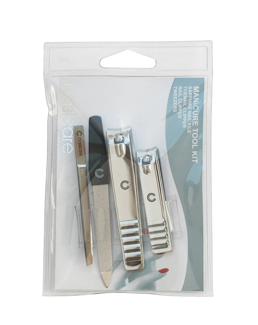 Basicare Manicure Set 4 Piece Nail Clipper, Tweezers, Toenial Clipper & Sapphire Nail File