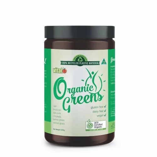 Vital Organic Greens 200gm 1st Stop, Marshall's Health Shop!  Organic Greens is a combination of 6 nutrient rich, green superfood ingredients to support energy, immunity and overall health.*