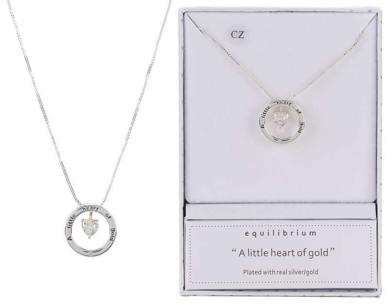 Equilibrium Silver Plated Sentiments Necklace Heart Gold