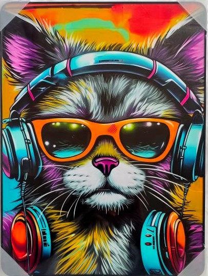 Framed PVC Pop Art Cool Cat 30x40cm