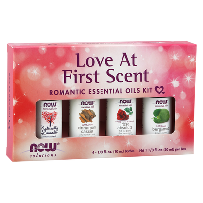 NOW Foods Love At First Scent Essential Oils Kit 1st Stop, Marshall's Health Shop!  Love is in the air, and it feels wonderful. Even the gloomiest of days can't bring you down when you have that loving feeling! Wouldn't it be nice to feel so wonderfully positive every day? 
