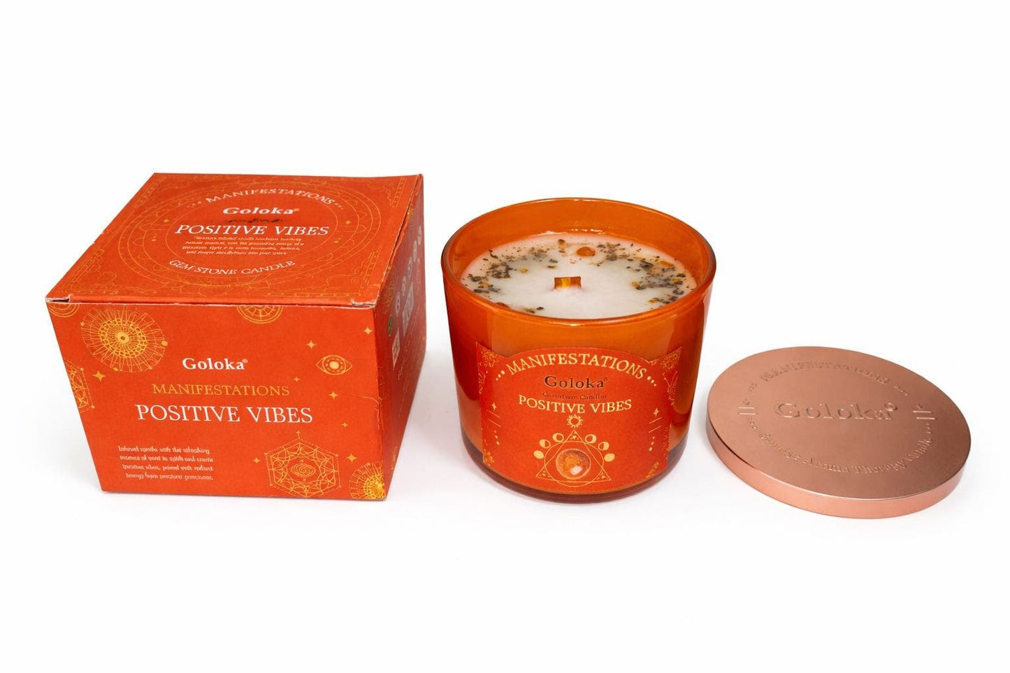 Goloka Positive Vibes 9oz Gemstone Infused Candle Sunstone Mint