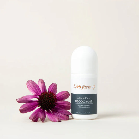 The Herb Farm Active Roll-On Deodorant
Our Active Roll-On Deodorant helps to control odour without interfering with your body’s natural cooling system.
Our Echinacea and Calendula Extracts both work as powerful antibacterial and soothing botanicals.
This industrious deodorant includes mineral rich and antibacterial Himalayan Pink Salt to support you on the most active of days.
Our essential oil blend of Patchouli, Sandalwood and Orange has a unisex appeal and they also bring their own antibacterial and