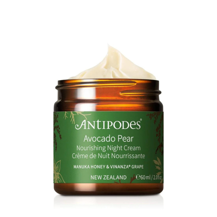 Antipodes Avocado Pear Nourishing Night Cream 60ml 1st Stop, Marshall's Health Shop! Collagen-boosting avocado oil combines with Vinanza® Grape, an antioxidant-rich extract from Marlborough sauvignon blanc grape seeds, to nurture skin that looks and feels more youthful. Native New Zealand manuka honey draws moisture to your skin to help reveal an ageless visage.