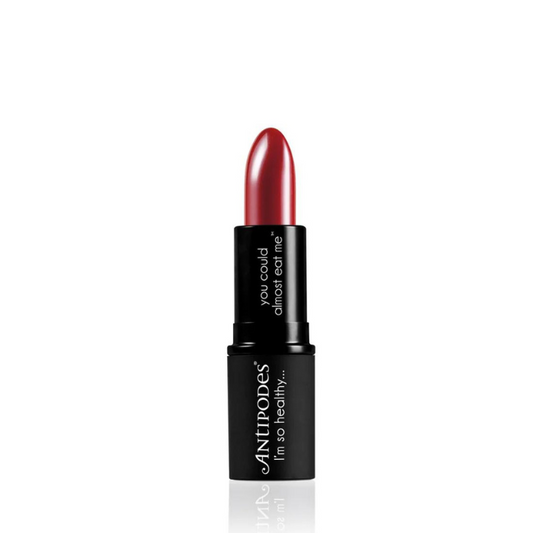 Antipodes Oriental Bay Plum Moisture-Boost Natural Lipstick 4g 1st Stop, Marshall's Health Shop!  This nourishing Moisture-Boost Natural Lipstick is formulated with ingredients that are not only safe and natural, but so healthy you could almost eat them! Pure plant oils of avocado, evening primrose, and jojoba seed mean our lipsticks condition as they colour.