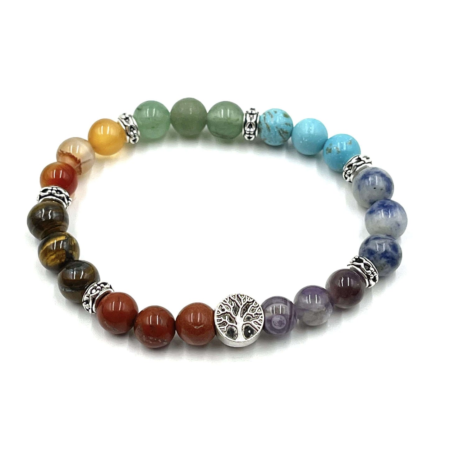 Chakra Stone Bracelet with Tree of Life Bead - includes Chakra Tumbled Stones