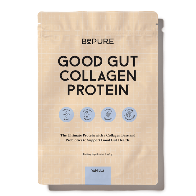 BePure Good Gut Protein Powder Vanilla 536g If bloating and discomfort are common for you, let us introduce you to the ultimate protein for good gut health. A collagen base supports gut health while BCAAs provide a complete protein profile; toned muscles; energy and exercise recovery. Your tummy will love the added digestive enzymes and 2 billion CFU of probiotics, scientifically studied to support healthy digestion and gut microflora.