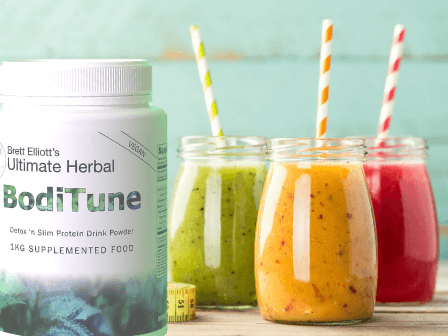 Brett Elliott BodiTune Detox n Slim 500g The Instant Detox & Slim Herbal Super Food Smoothie in a Pot! If you’re looking for a completely natural, herbal, vegan-friendly, additive, and sugar-free, instant super-food protein smoothie, then look no further! 