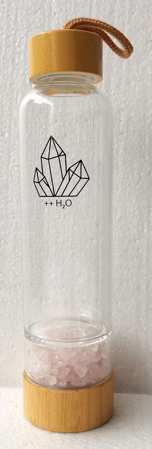 Crystal Bottle with Rose Quartz Chips