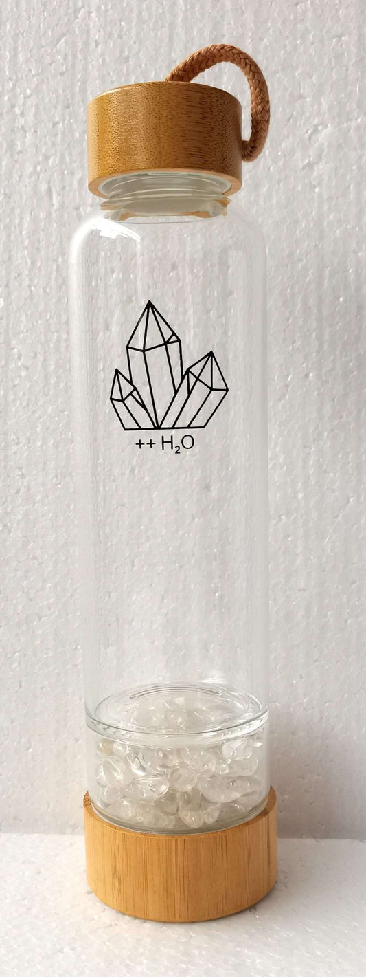 Crystal Bottle with Clear Quartz Chips