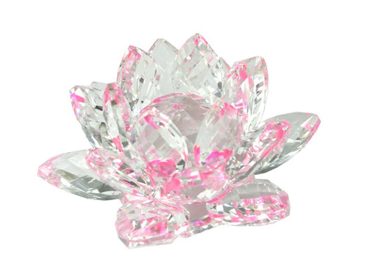 Crystal lotus flower with pink accents on a white background