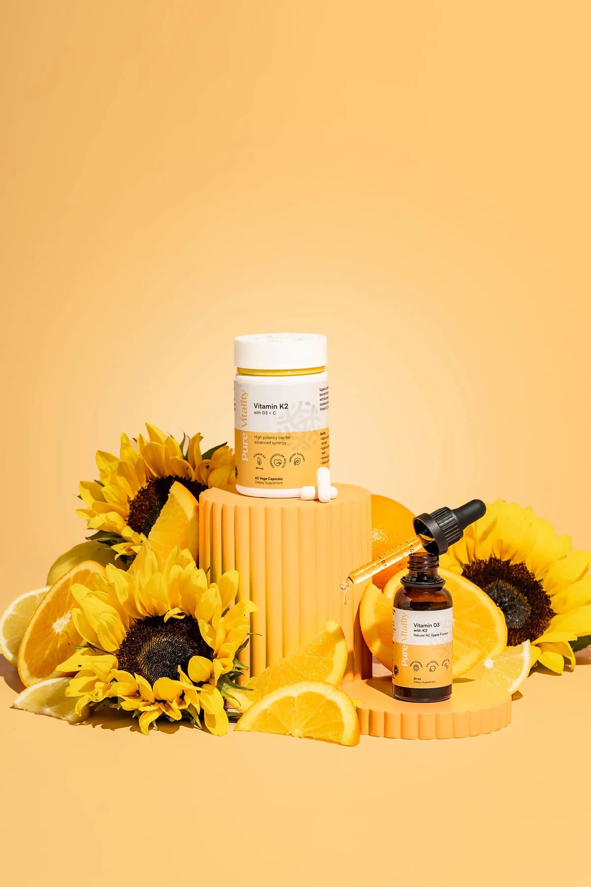 Pure Vitality's Vitamin K2+D3+C 430mg 60 Vege Caps