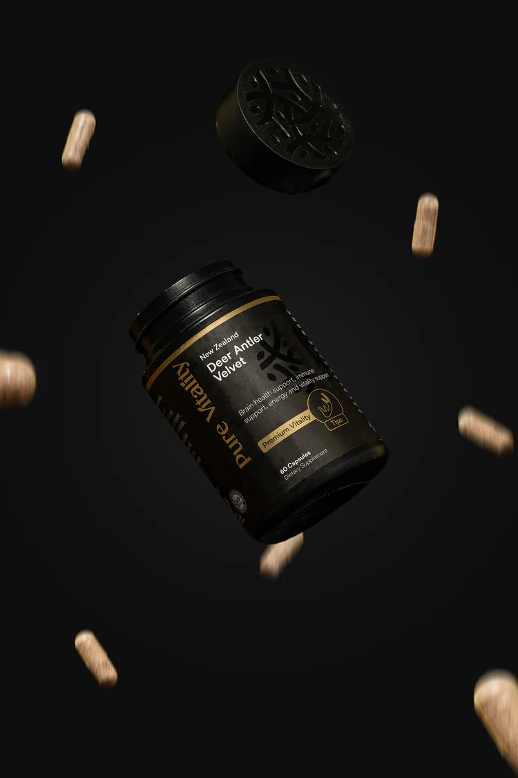 Pure Vitality's Deer Antler Premium Tips 250mg 60 Caps
