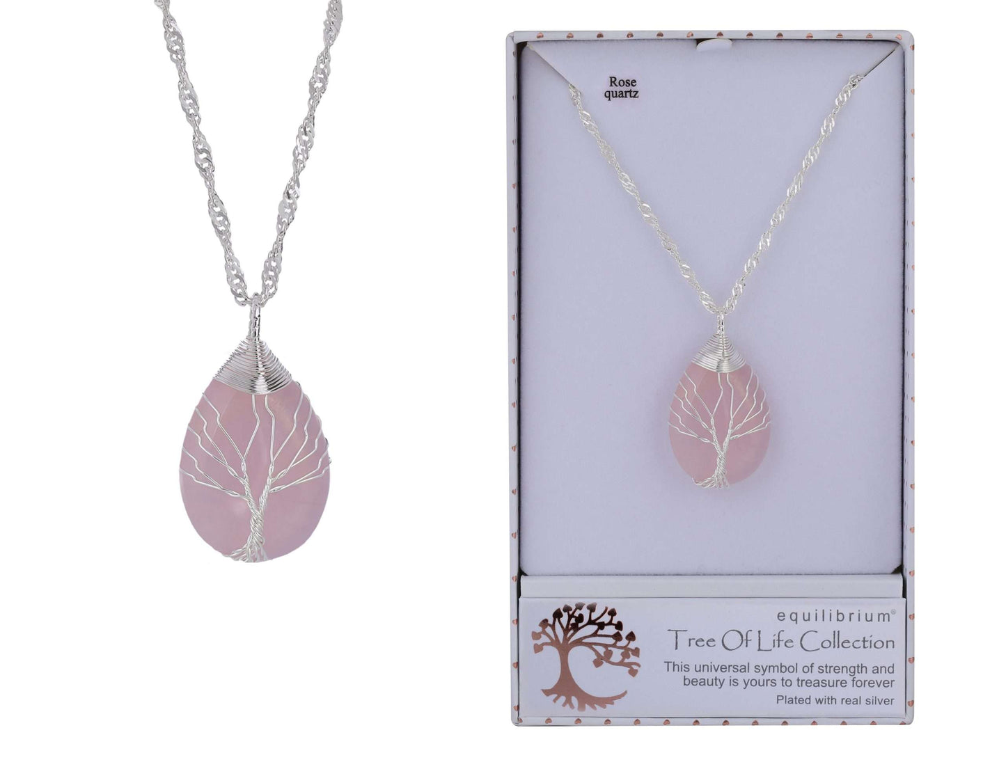 Equilibrium Necklace Tree Of Life Teardrop Rose Quartz