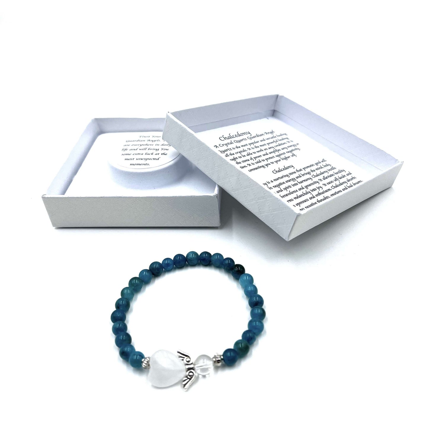 Chalcedony Crystal Heart Guardian Angel Bracelet