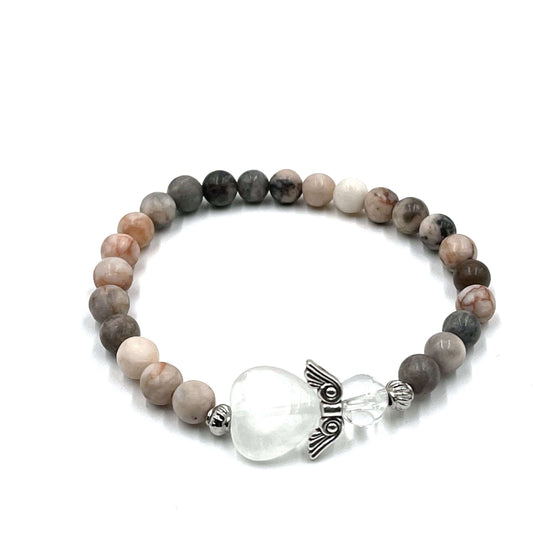 Pink Zebra Jasper Crystal Heart Guardian Angel Bracelet