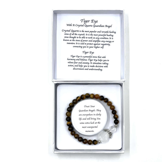 Tiger Eye Crystal Heart Guardian Angel Bracelet