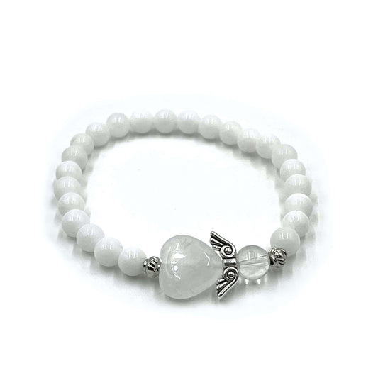 White Jade Crystal Heart Guardian Angel Bracelet