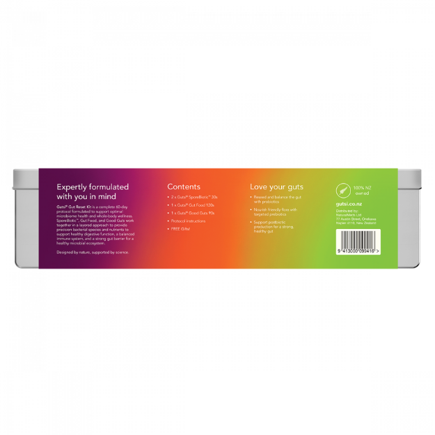 Gutsi Gut Reset Kit The Gutsi® Gut Reset Kit is an advanced 60-day protocol that offers complete care for supporting the ultimate gut health transformation. Balance and bloom your way to amazing health!