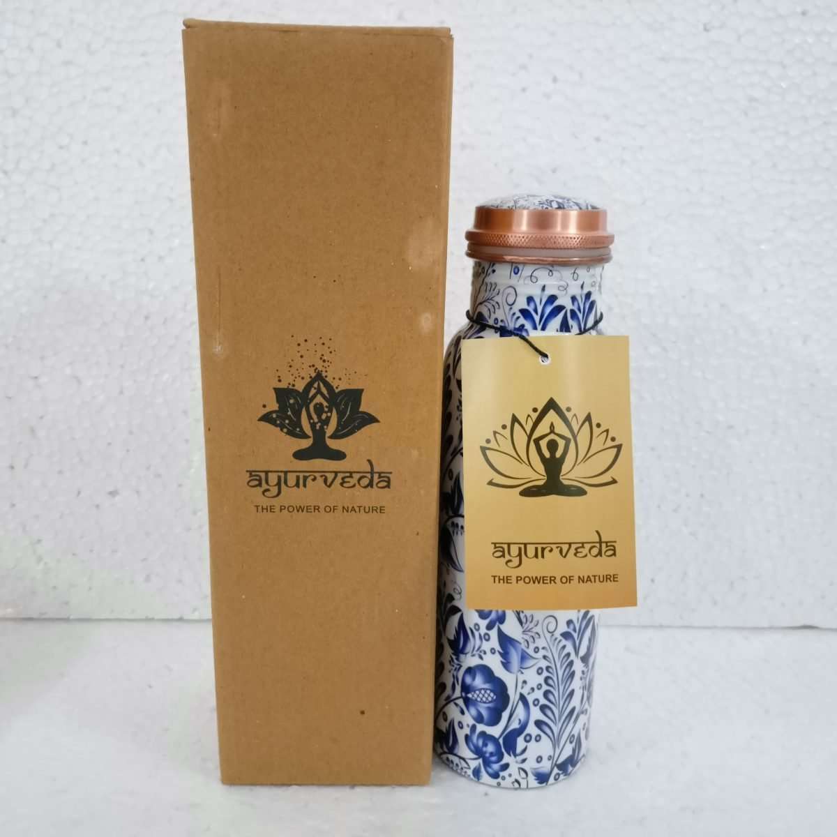 Ayurveda Copper Blue Floral Bottle 750ml