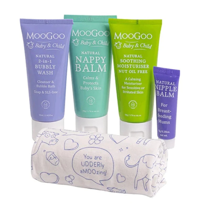 MooGoo Baby Travel Pack Now you can get all of our most popular and essential baby products in convenient travel sizes. These are also suitable for carry-on luggage, for when bub is on the MOOve!