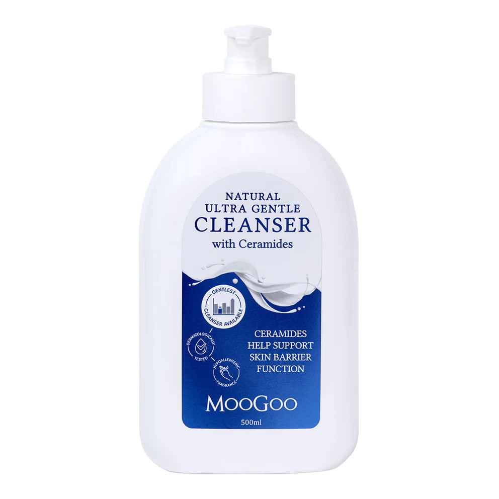 MooGoo Ultra Gentle Cleanser with Ceramides 500ml 1st Stop, Marshall's Health Shop! The lowest-irritation cleanser available for people with extremely sensitive skin Our primary cleanser is the gentlest available anywhere