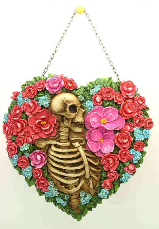 Skeleton with Flowers Wall Hanging Resin