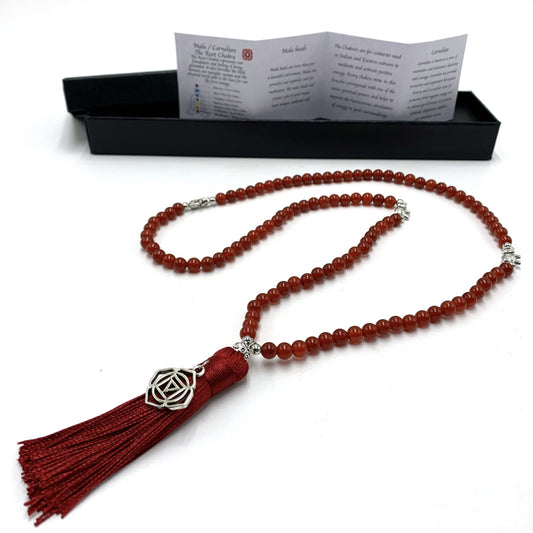 Carnelian Mala Beads with Root Chakra Charm