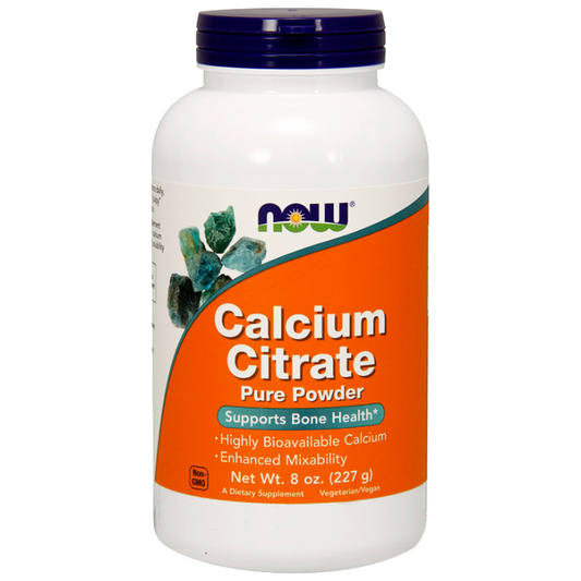 NOW Foods Calcium Citrate Powder Pure 227g. What is Calcium Citrate?  Calcium Citrate is an optimal calcium supplement formulated to exacting specifications.  Now calcium is complexed with citric acid for enhanced solubility and has no other ingredients.  HEALTH BENEFITS:  Supports bone health Pure Powder Highly bioavailable calcium Enhanced mixability Vegetarian/Vegan Non GMO.