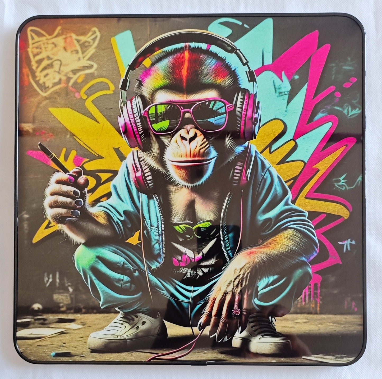 Pop Art Chimpanzee Headphones Framed PVC (44968)