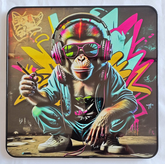 Pop Art Chimpanzee Headphones Framed PVC (44968)