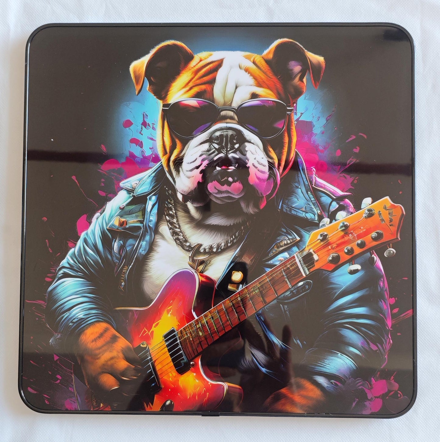 Pop Art Bulldog Guitar 30x30cm Framed PVC