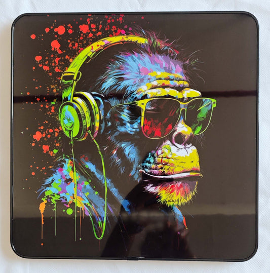 Pop Art Chimpanzee Headphones Framed PVC (44893)