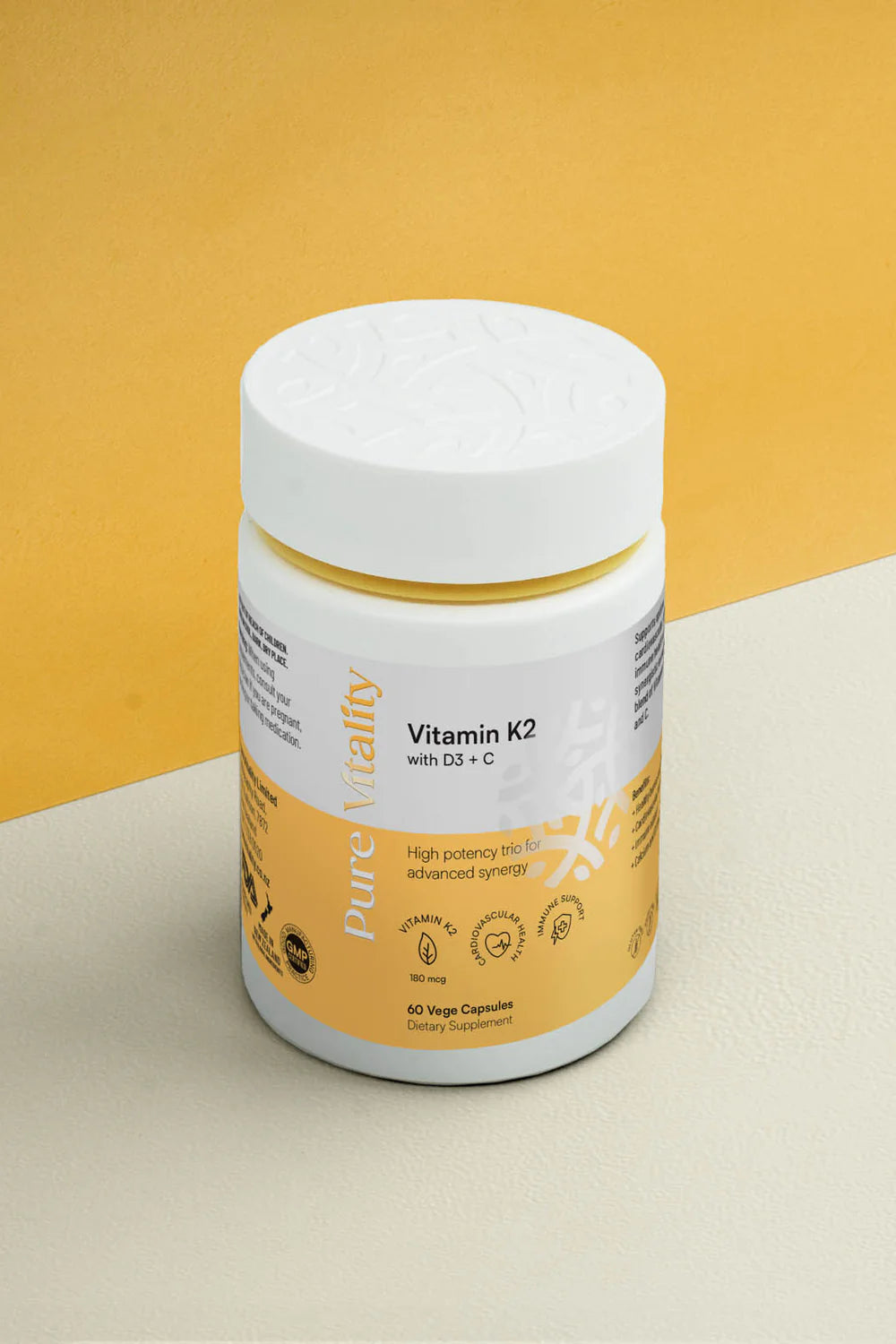 Pure Vitality's Vitamin K2+D3+C 430mg 60 Vege Caps