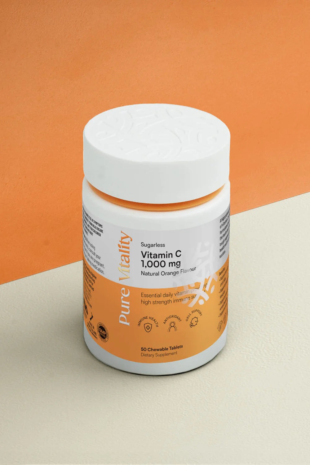 Pure Vitality's Sugarless Vitamin C 1000mg 50 Chewable Tablets